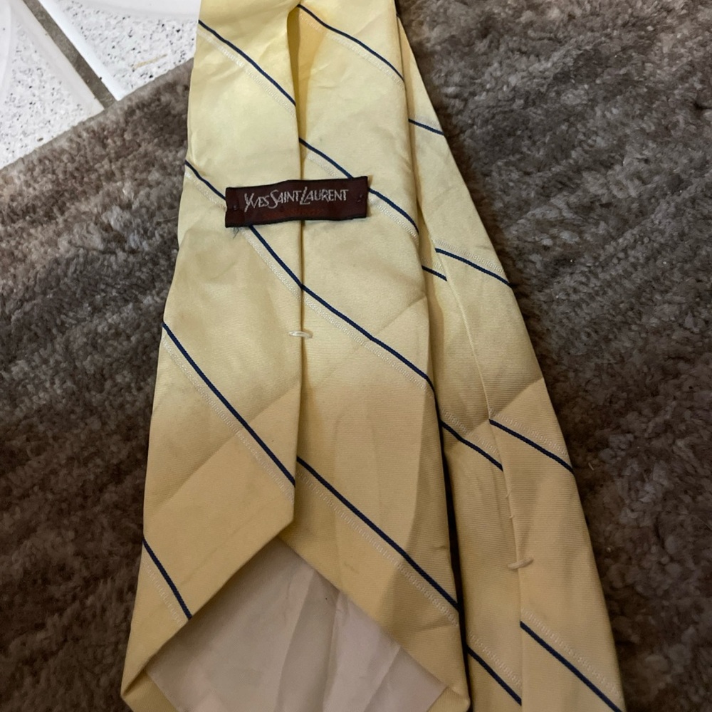 Yves Saint Laurent Cream Tie with Blue Stripes